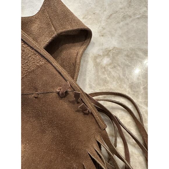 Vtg Suede Fringe Vest Sz S/M Leather Tan Brown Boho Hippie Festival 60s 70s - Picture 8 of 16
